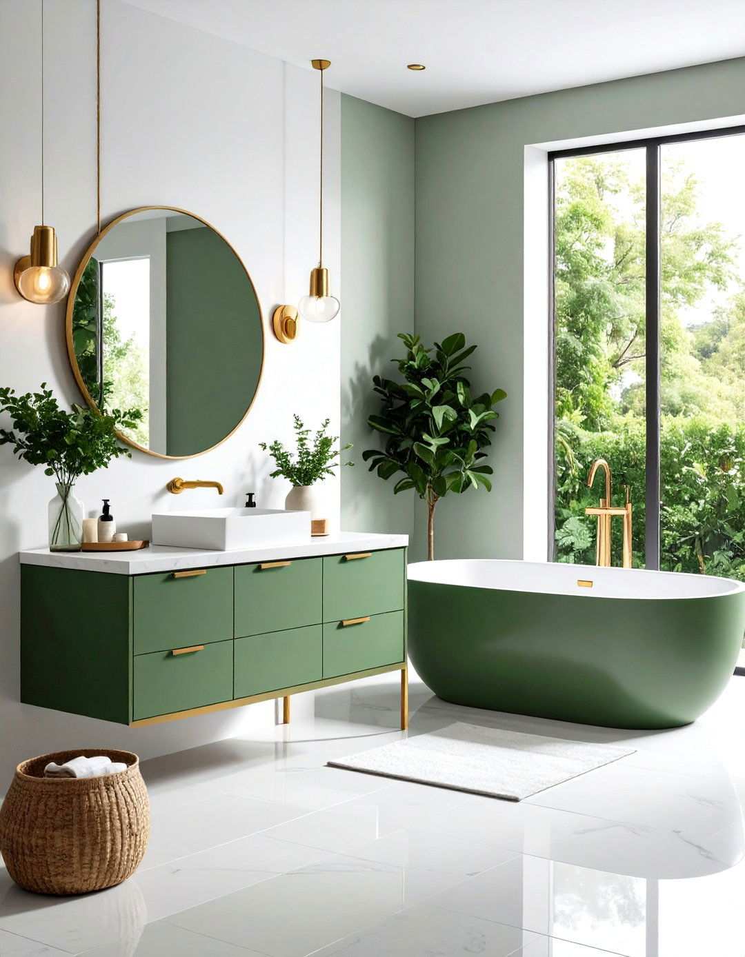 Sage Green Bathroom Vanity with Natural Wood Accents - 24 Sage Green Decor Ideas