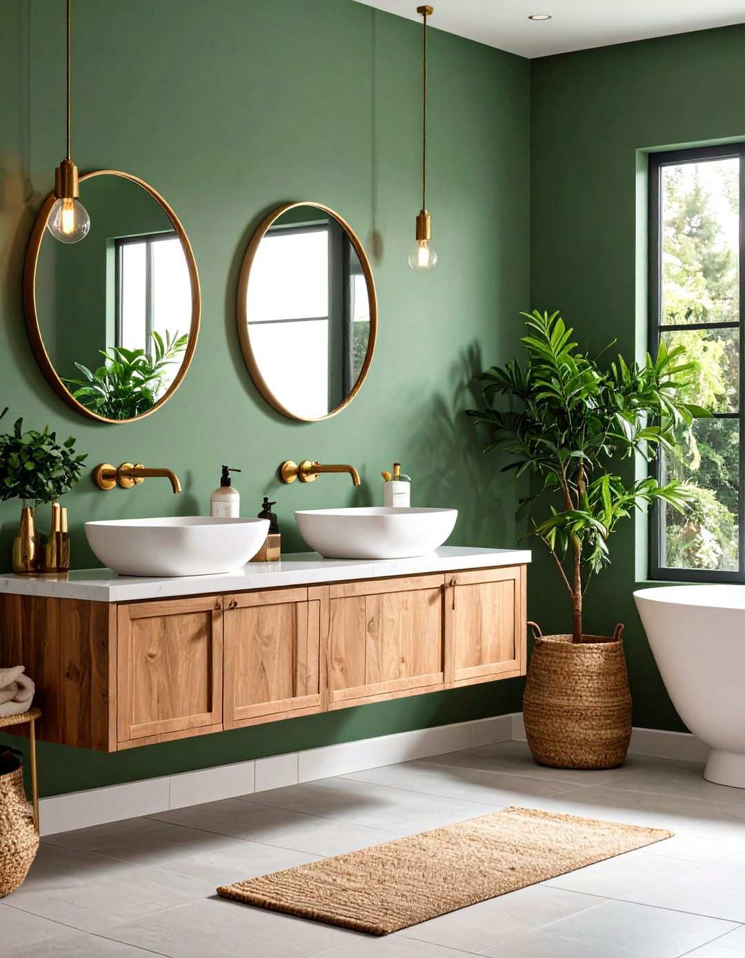 Sage Green Bathroom with Brass Fixtures - 24 Sage Green Paint Color Ideas