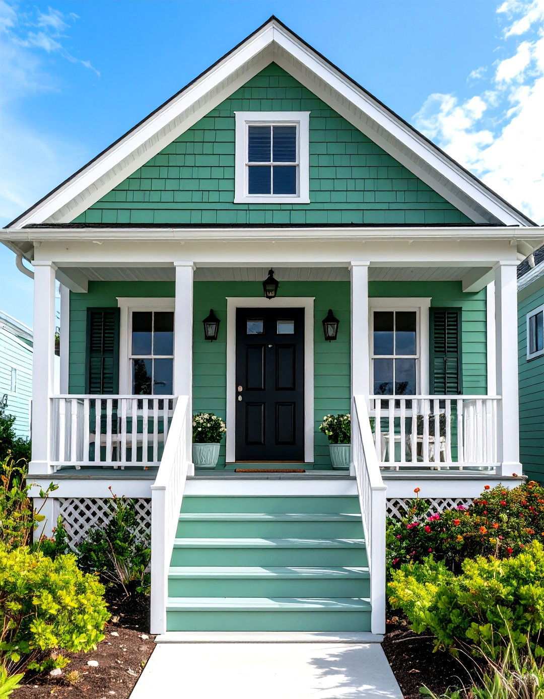 Sage Green Beach House with Weather Resistant Black Door - 24 Sage Green House With Black Door