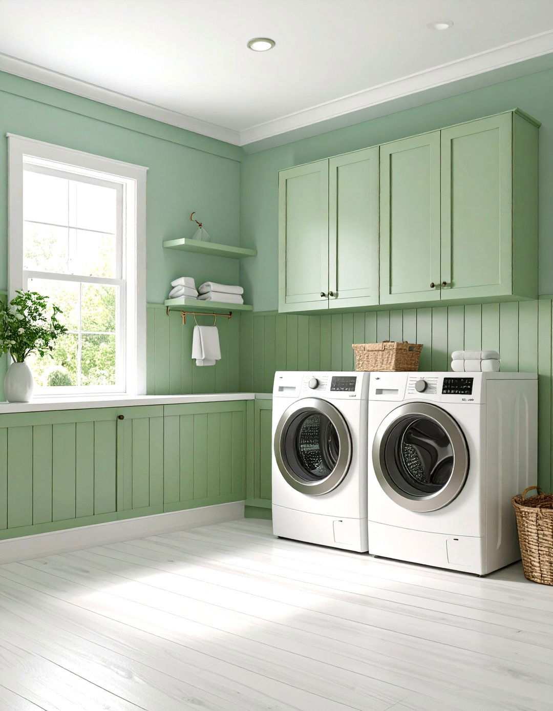 Sage Green Beadboard Wainscoting - 24 Sage Green Laundry Room Ideas