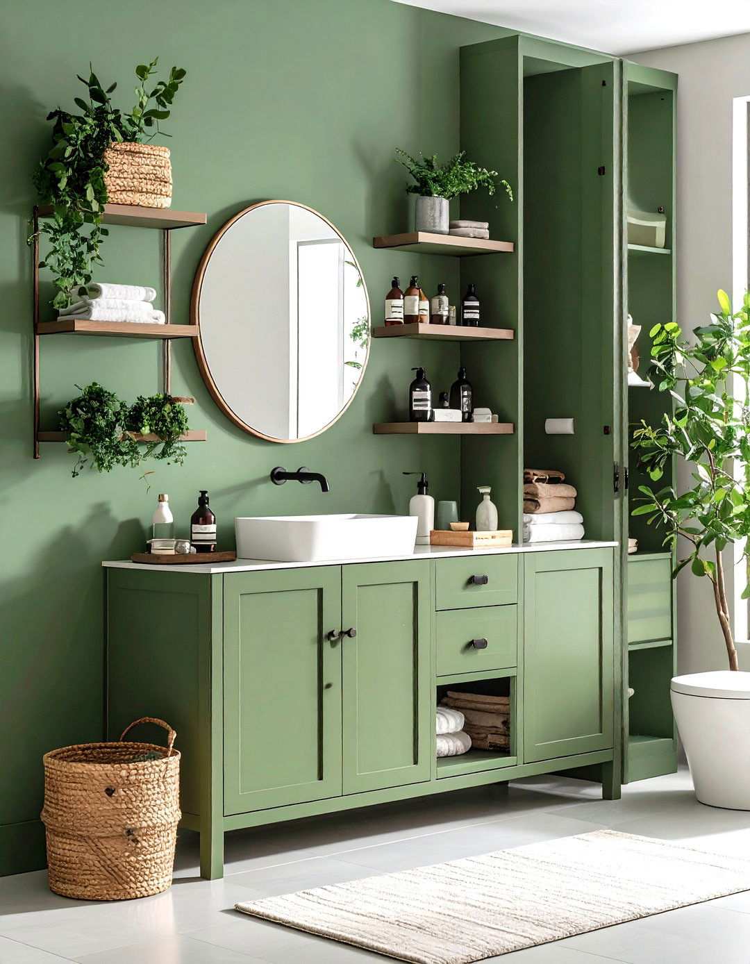 Sage Green Built In Storage Solutions - 24 Sage Green Bathroom Ideas