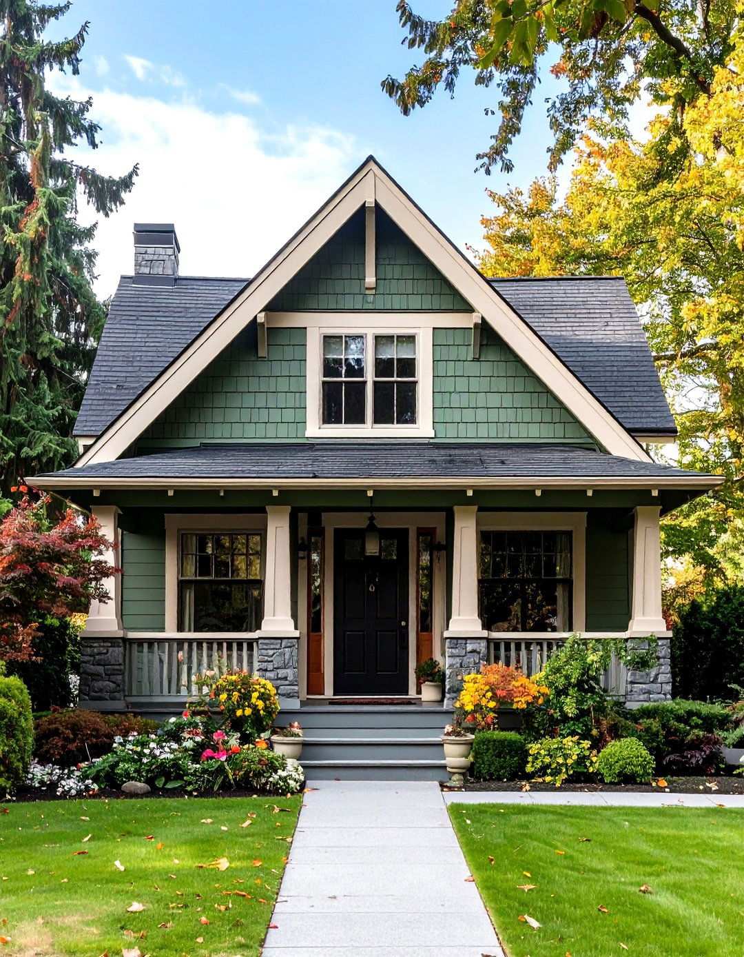 Sage Green Bungalow with Arts and Crafts Black Door - 24 Sage Green House With Black Door