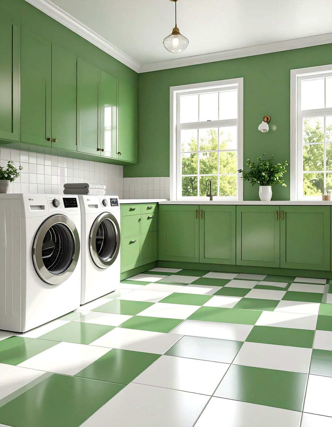 Sage Green Checkerboard Floor Pattern - 24 Sage Green Laundry Room Ideas