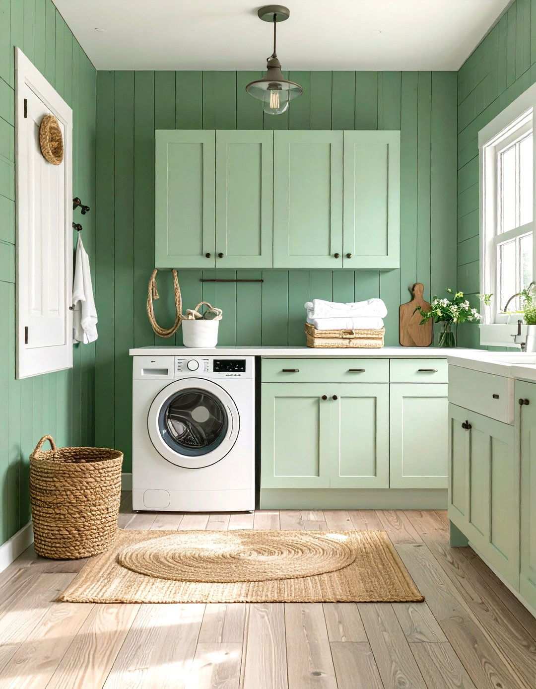Sage Green Coastal Laundry Design - 24 Sage Green Laundry Room Ideas