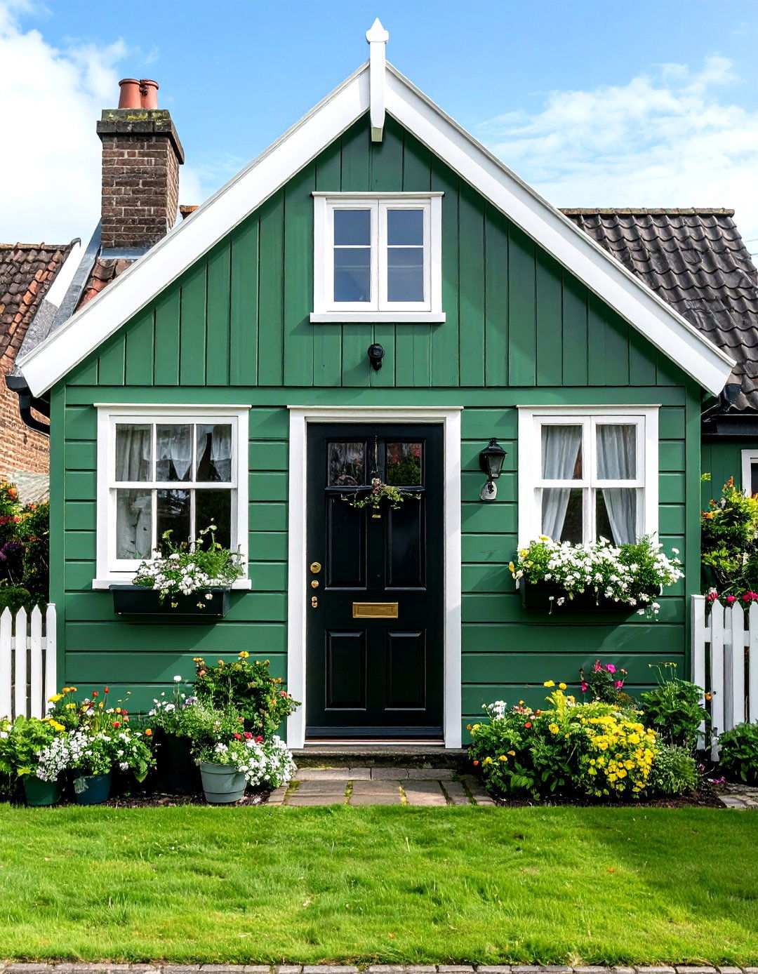 Sage Green Cottage with Dutch Door in Black - 24 Sage Green House With Black Door