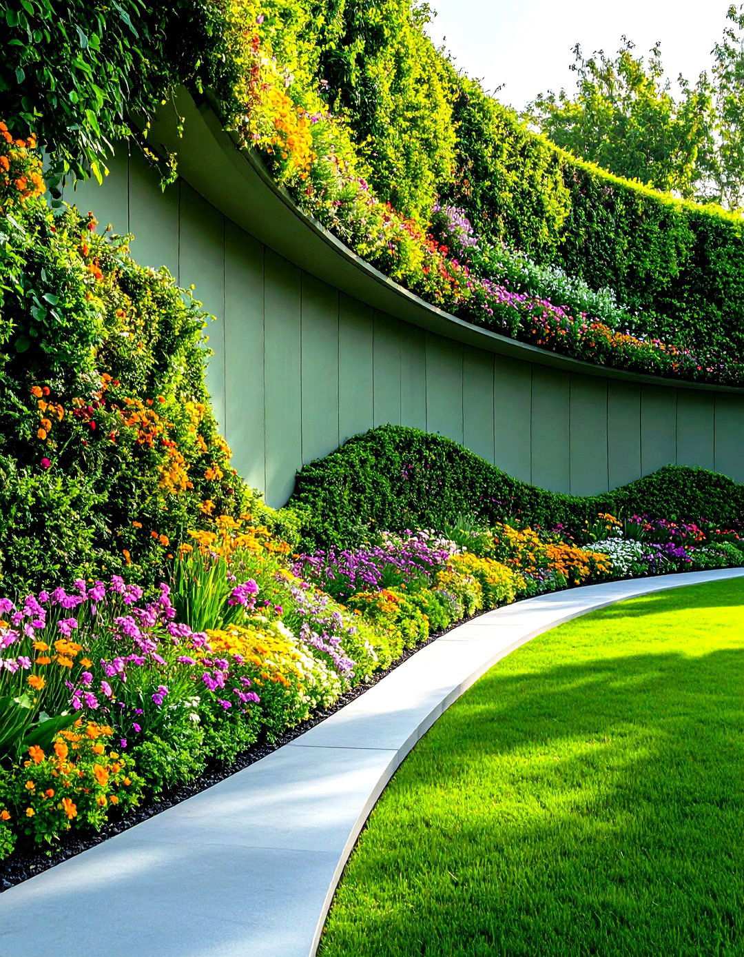 Sage Green Curved Privacy Wall - 24 Sage Green Garden Fence Ideas