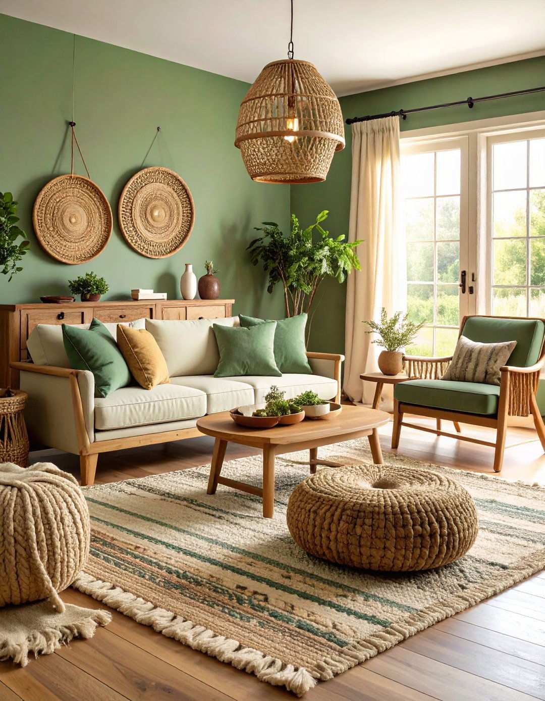 Sage Green Farmhouse Seating Area - 24 Primitive Living Room Ideas