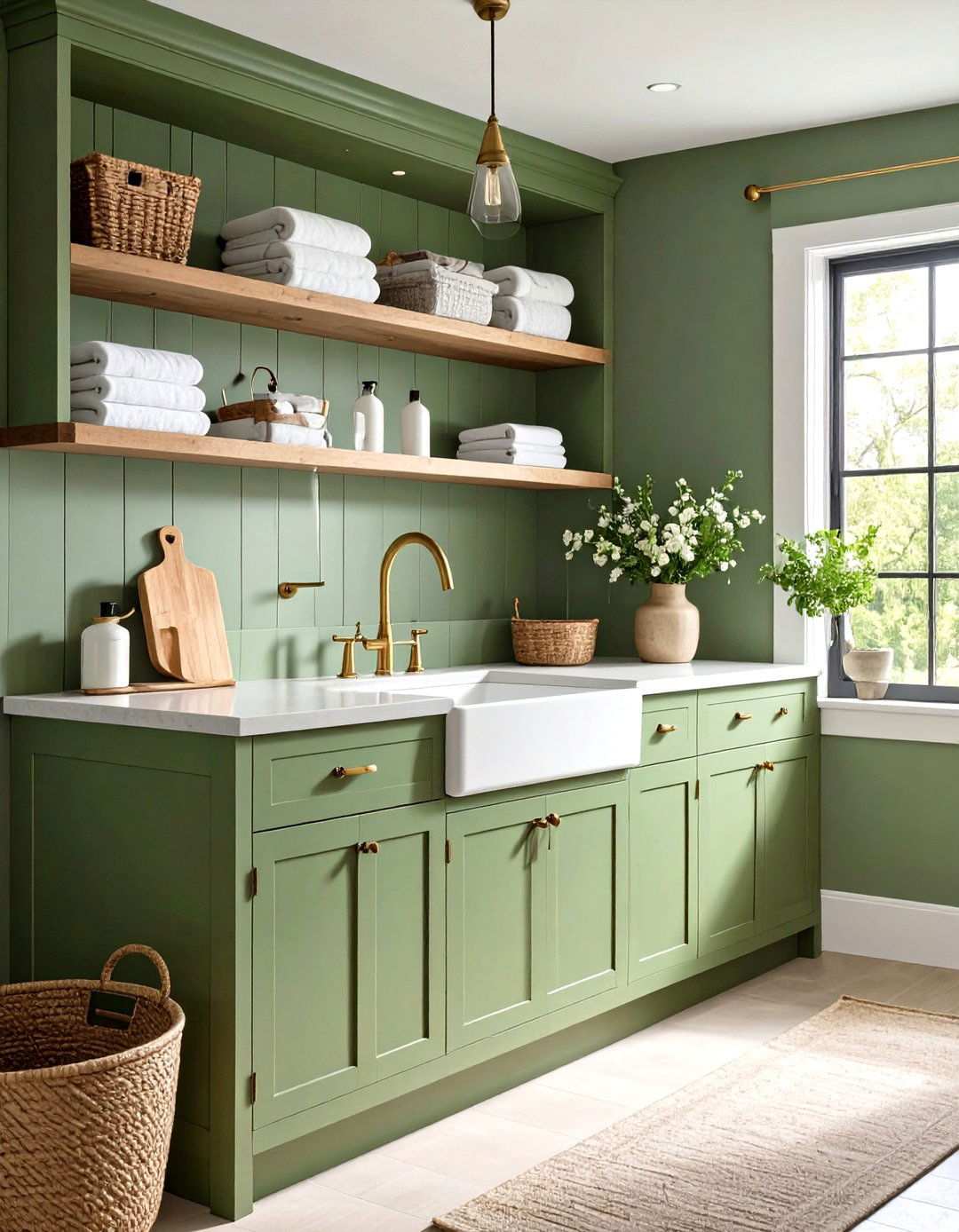 Sage Green Farmhouse Sink Station - 24 Sage Green Laundry Room Ideas