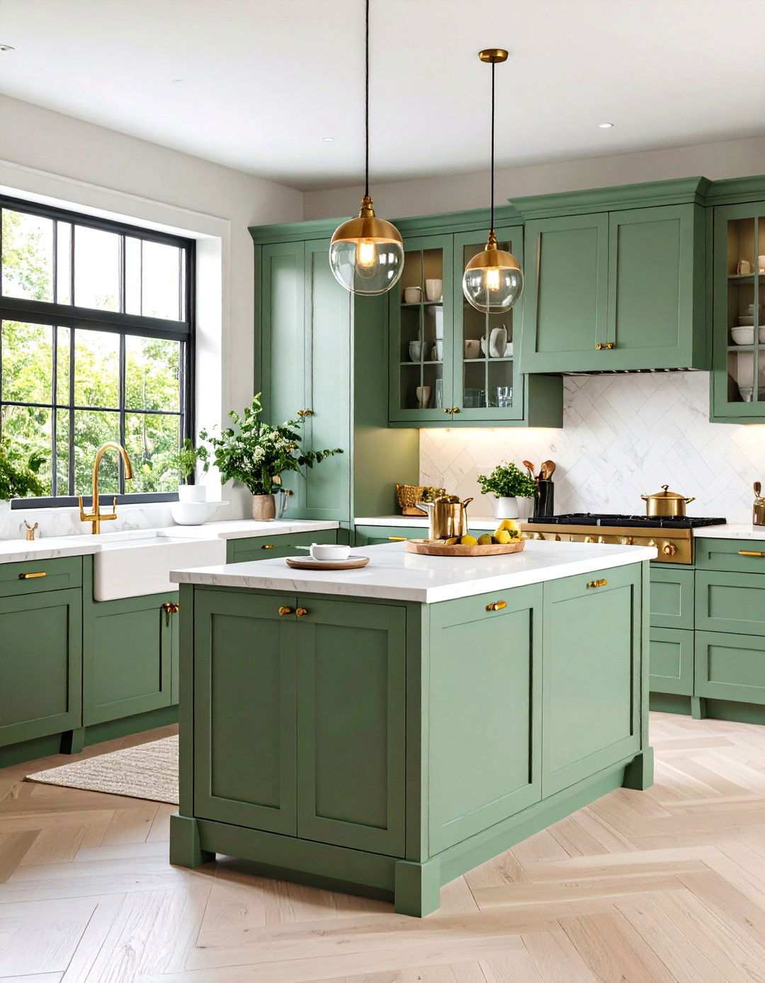 Sage Green Glass Front Cabinets - 24 Sage Green Kitchen Ideas