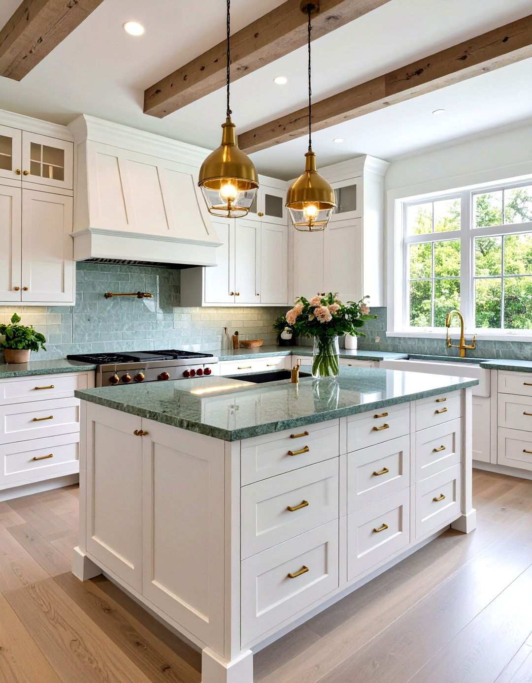 Sage Green Granite Modern Farmhouse Kitchen - 24 Kitchen With Green Countertops Ideas