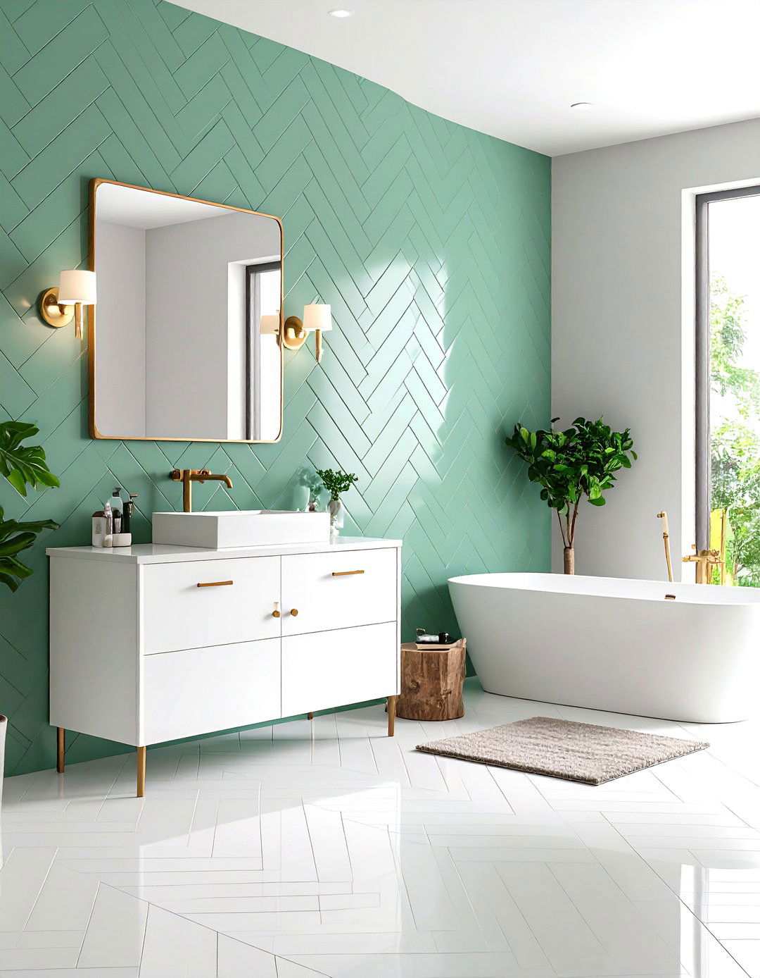 Sage Green Herringbone Pattern Tiles - 24 Sage Green Bathroom Ideas