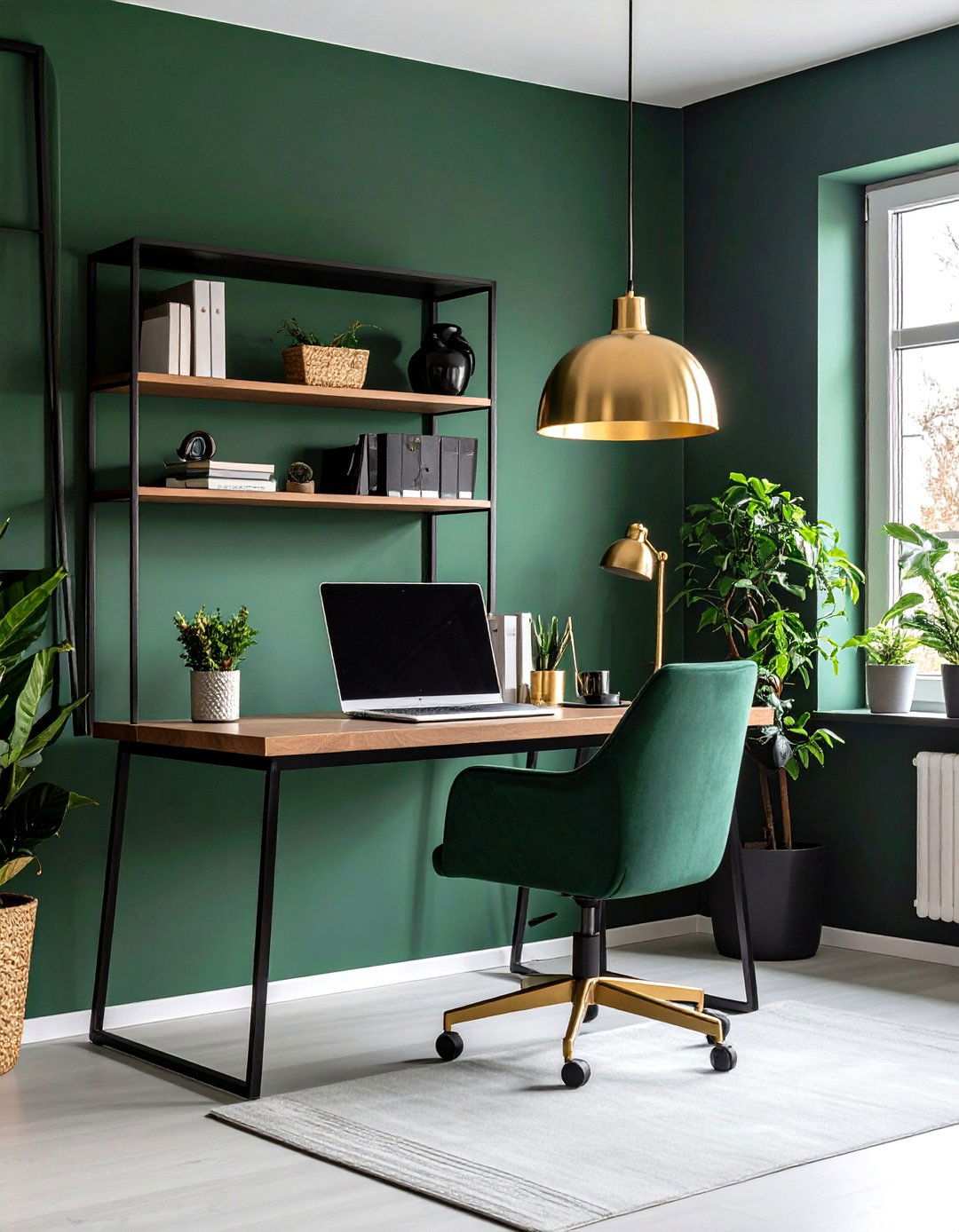 Sage Green Home Office with Black Details - 24 Sage Green Paint Color Ideas