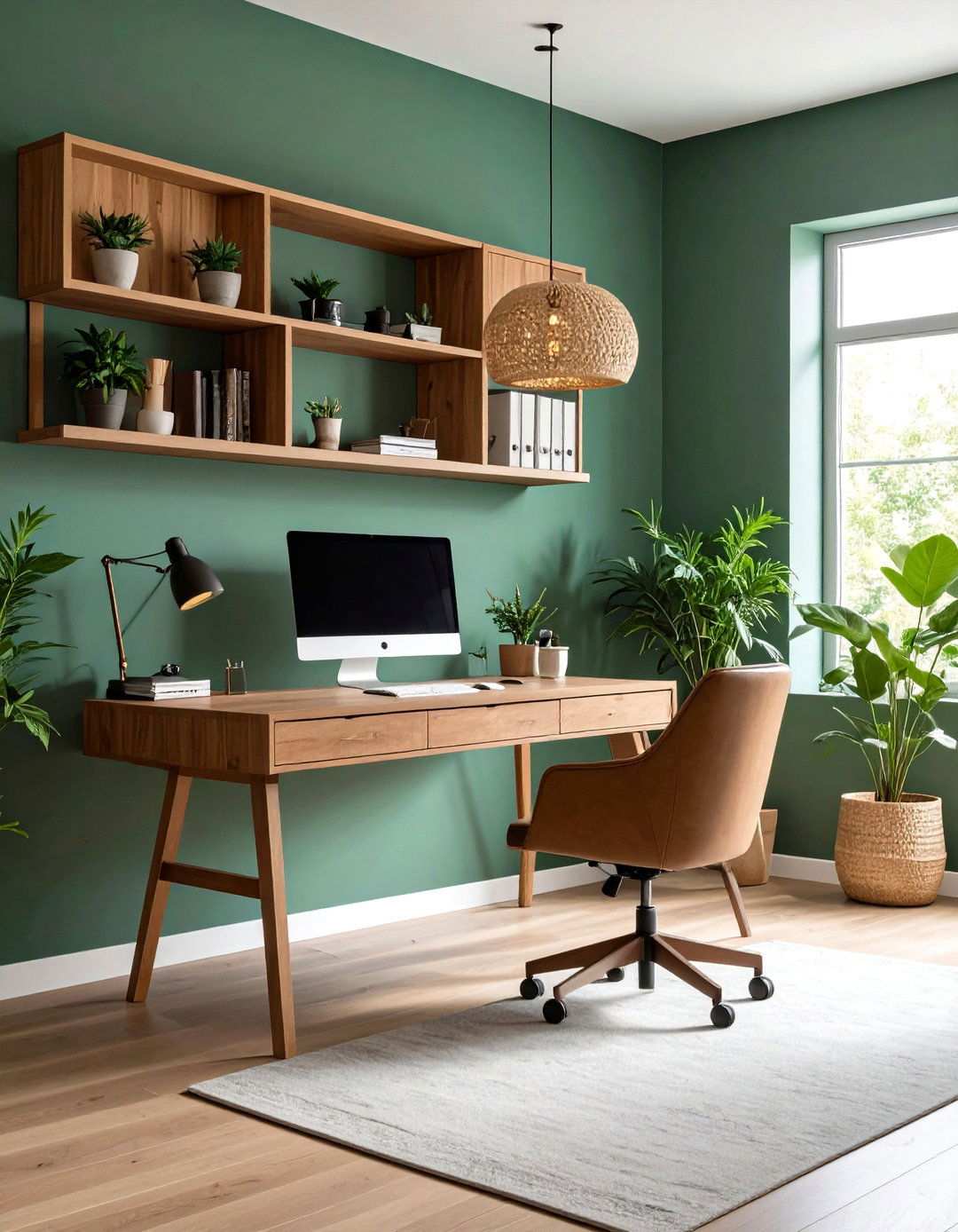 Sage Green Home Office with Built in Storage - 24 Sage Green Decor Ideas
