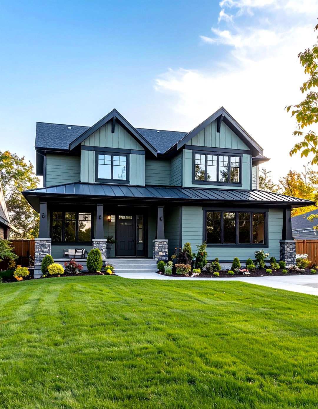 Sage Green House With Black Foundation and Base Trim - 24 Sage Green House With Black Trim Ideas