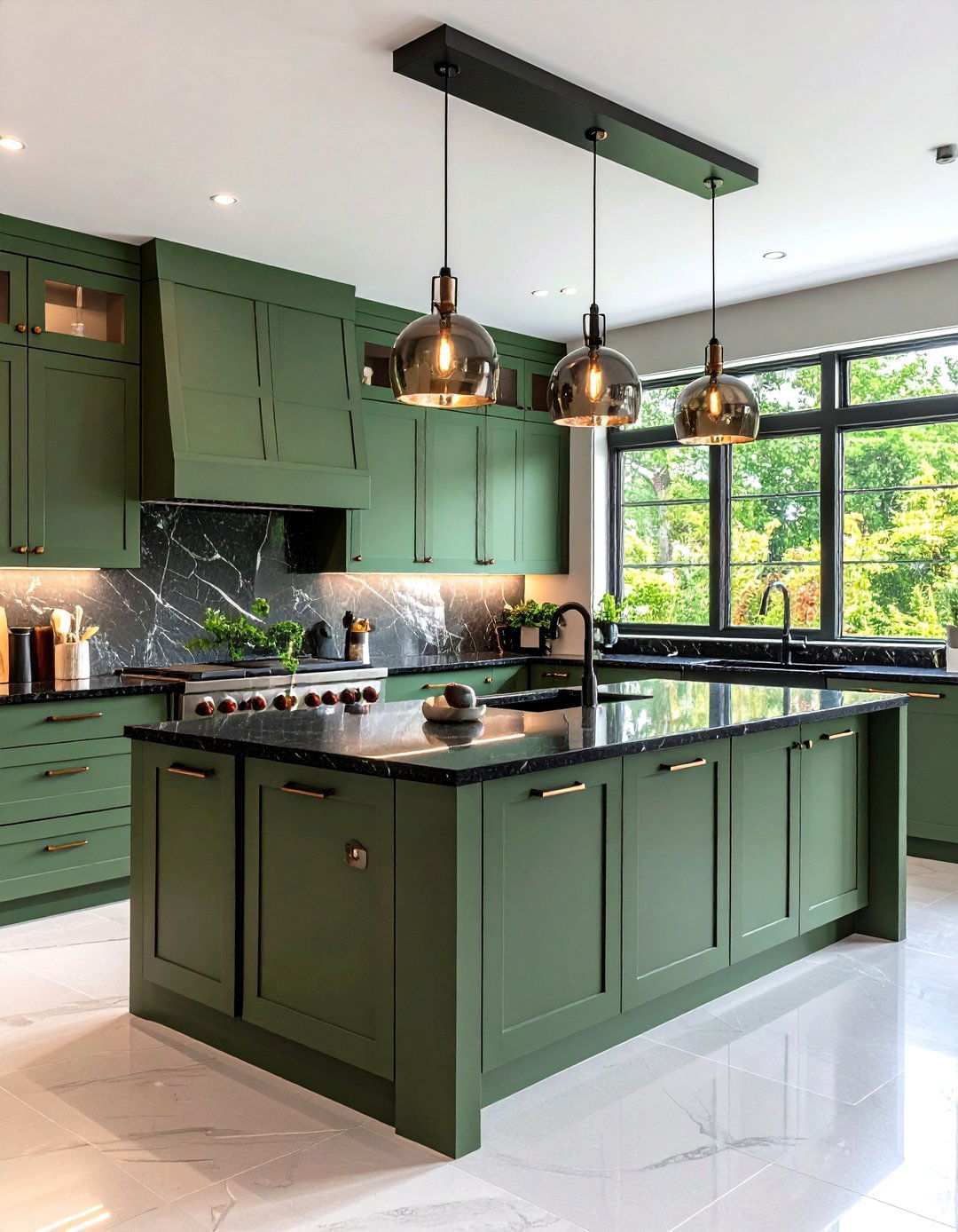 Sage Green Island with Black Granite and Contemporary Hardware - 24 Sage Green Kitchen Island Ideas