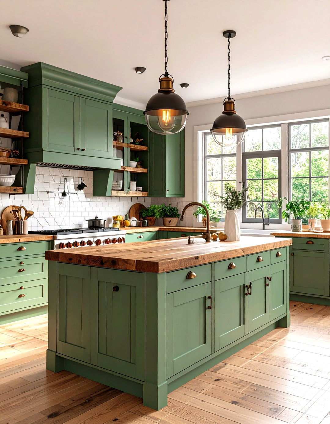 Sage Green Island with Mixed Wood Tones and Rustic Details - 24 Sage Green Kitchen Island Ideas