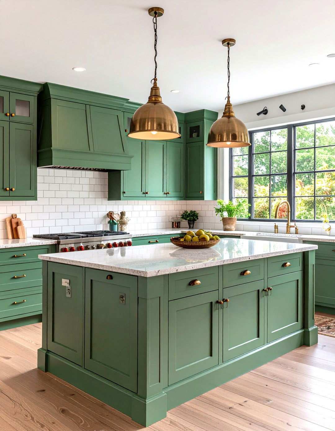 Sage Green Island with Subway Tile and Classic American Style - 24 Sage Green Kitchen Island Ideas