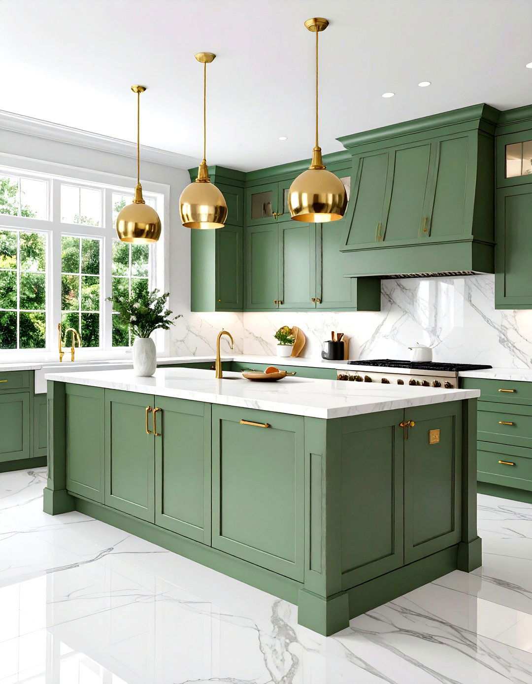 Sage Green Kitchen Island with Contrasting Perimeter Cabinets - 24 Sage Green Decor Ideas