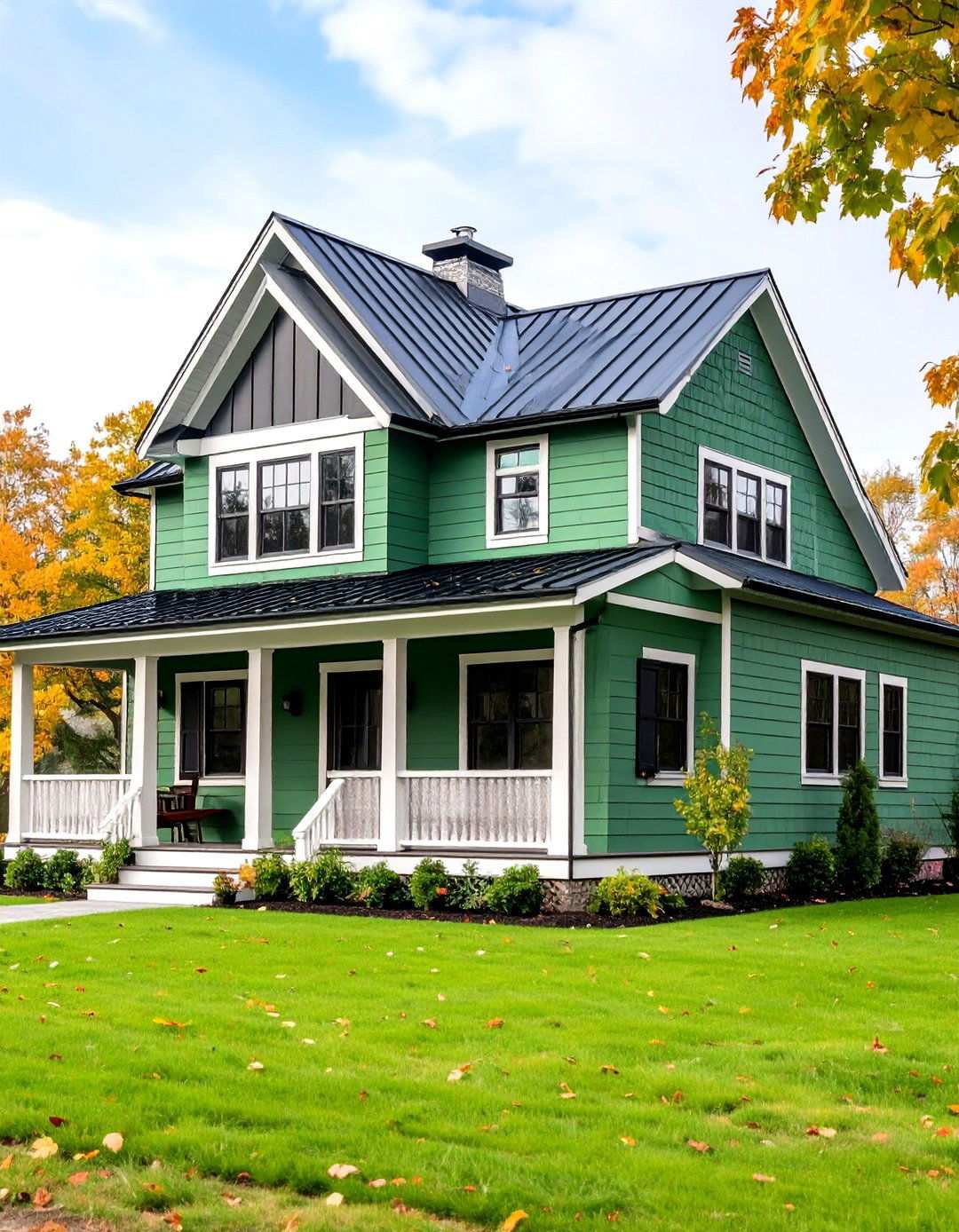 Sage Green Lap Siding With Black Board and Batten Accents - 24 Sage Green House With Black Trim Ideas