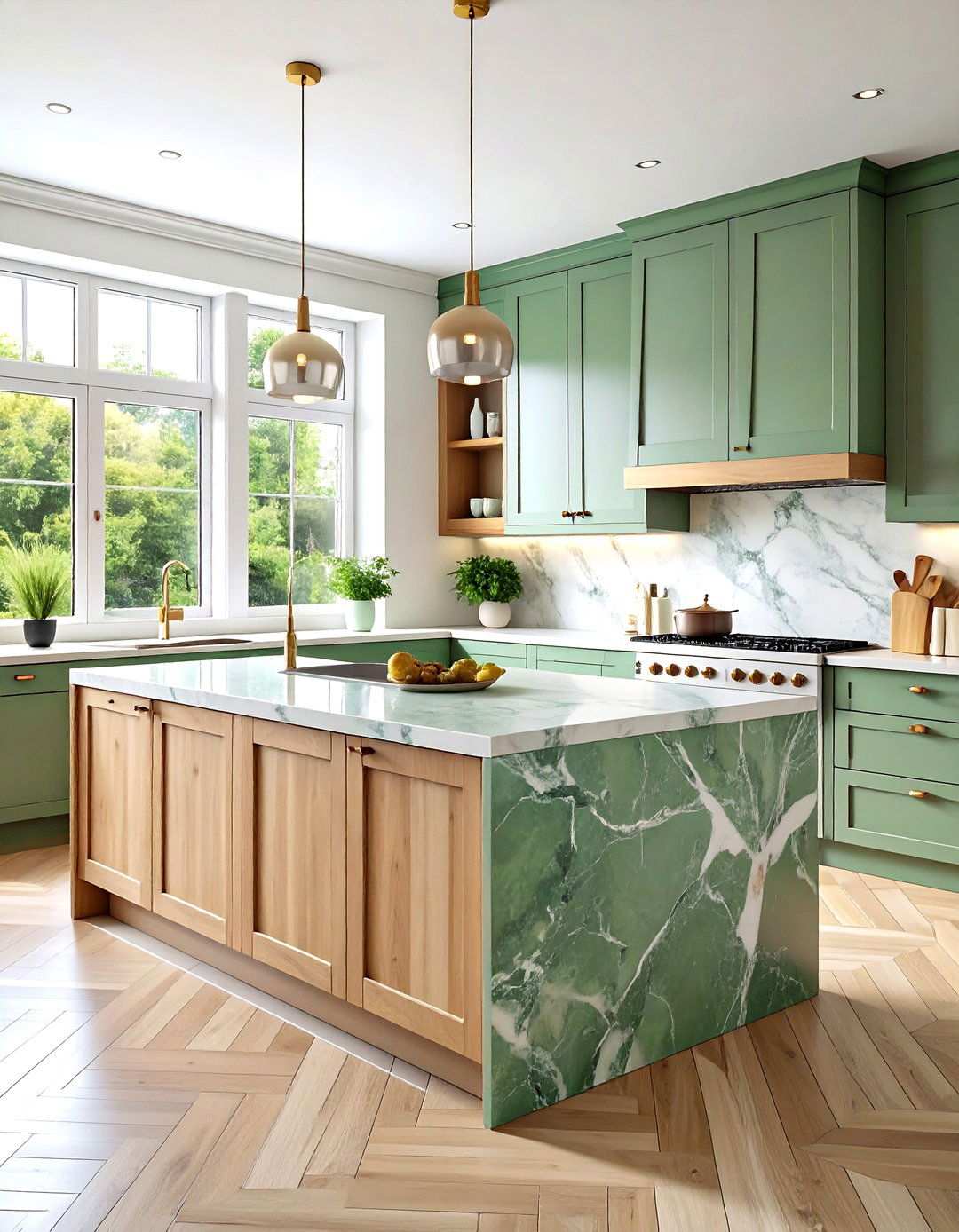 Sage Green Marble Scandinavian Kitchen - 24 Kitchen With Green Countertops Ideas