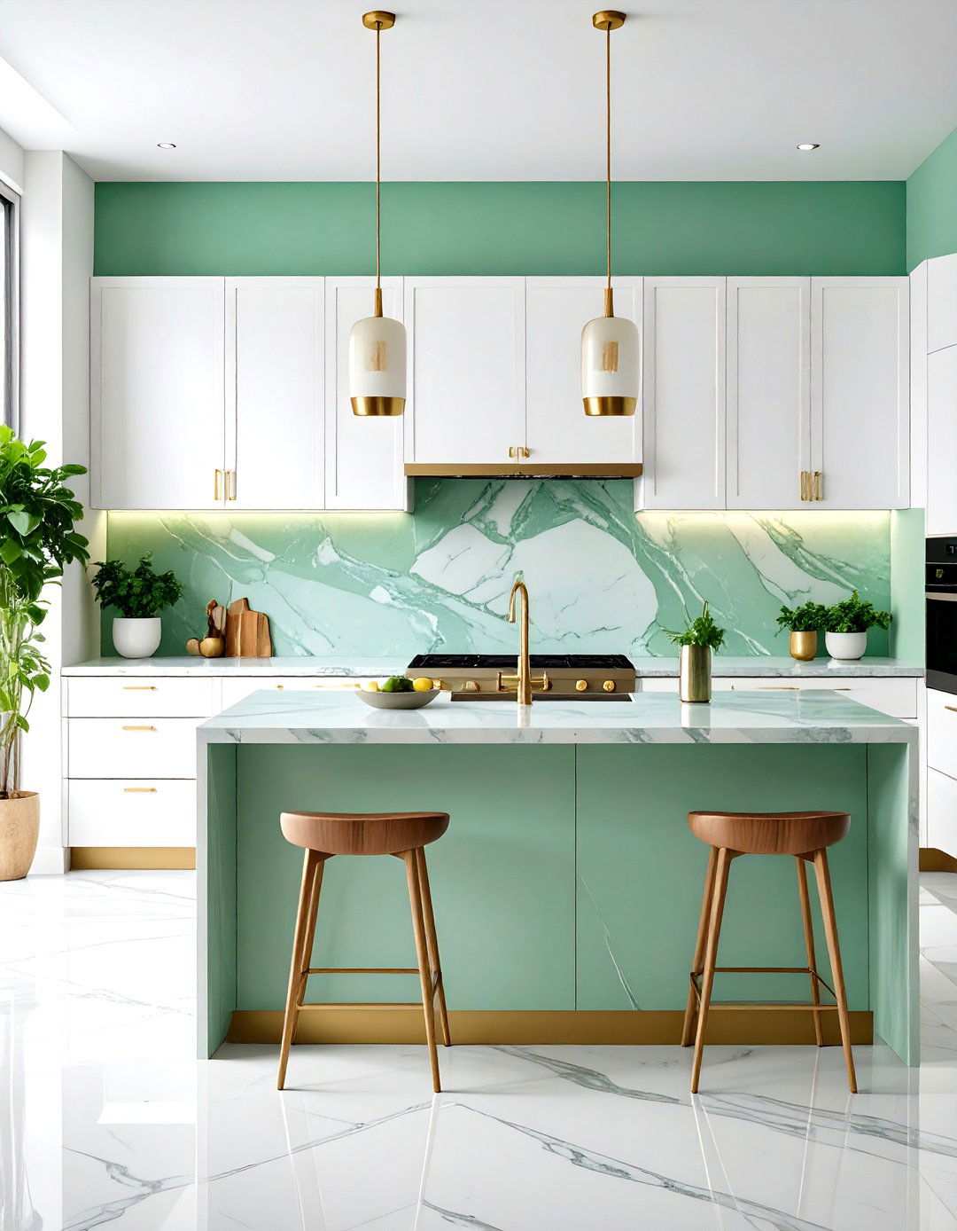 Sage Green Marble Slab Kitchen Backsplash - 24 Kitchen With Green Backsplash Ideas