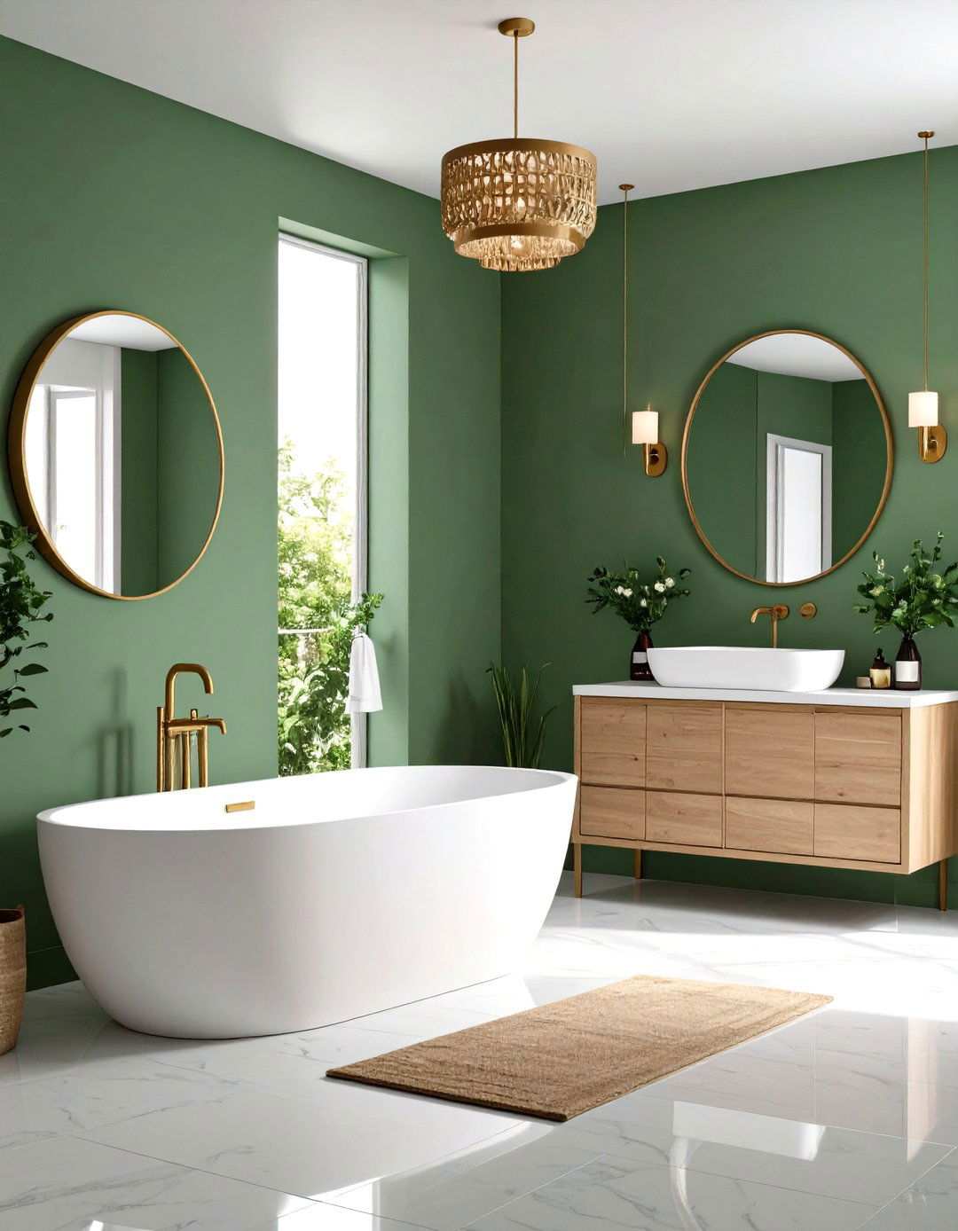 Sage Green Master Bath with Freestanding Tub - 24 Sage Green Paint Color Ideas