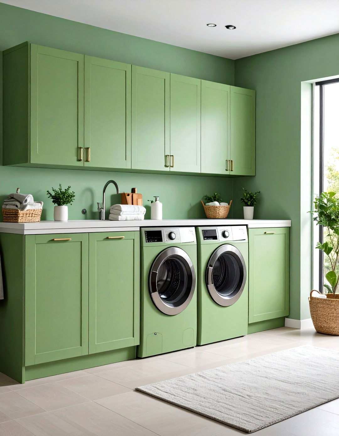 Sage Green Minimalist Clean Lines - 24 Sage Green Laundry Room Ideas