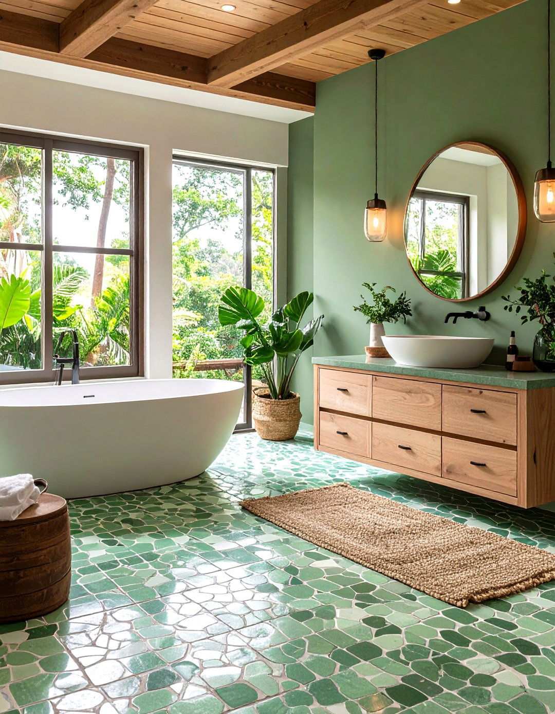 Sage Green Natural Harmony - 24 Penny Tile Bathroom Floor Ideas