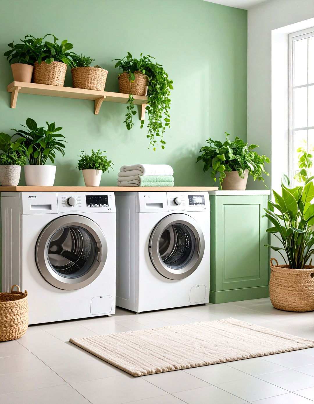 Sage Green Natural Plant Integration - 24 Sage Green Laundry Room Ideas