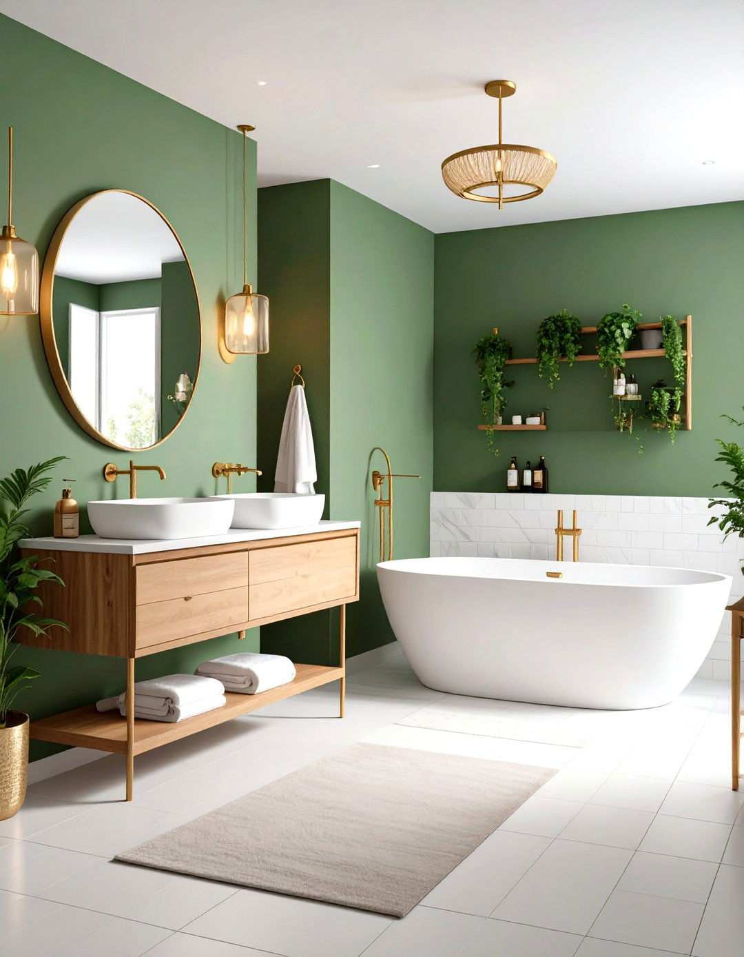 Sage Green Paint with White Fixtures - 24 Small Green Bathroom Ideas