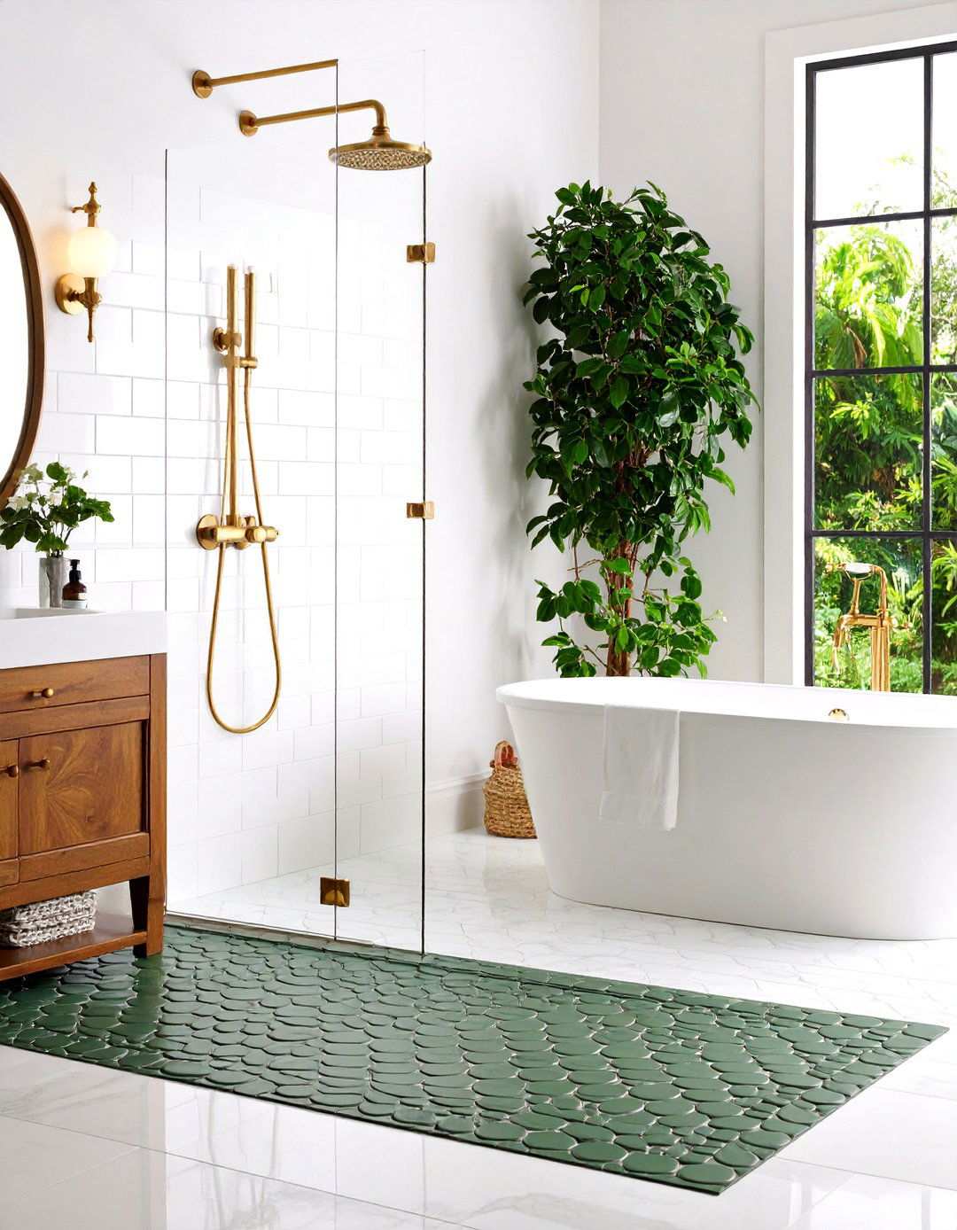 Sage Green Penny Round Tiles - 24 Sage Green Bathroom Ideas