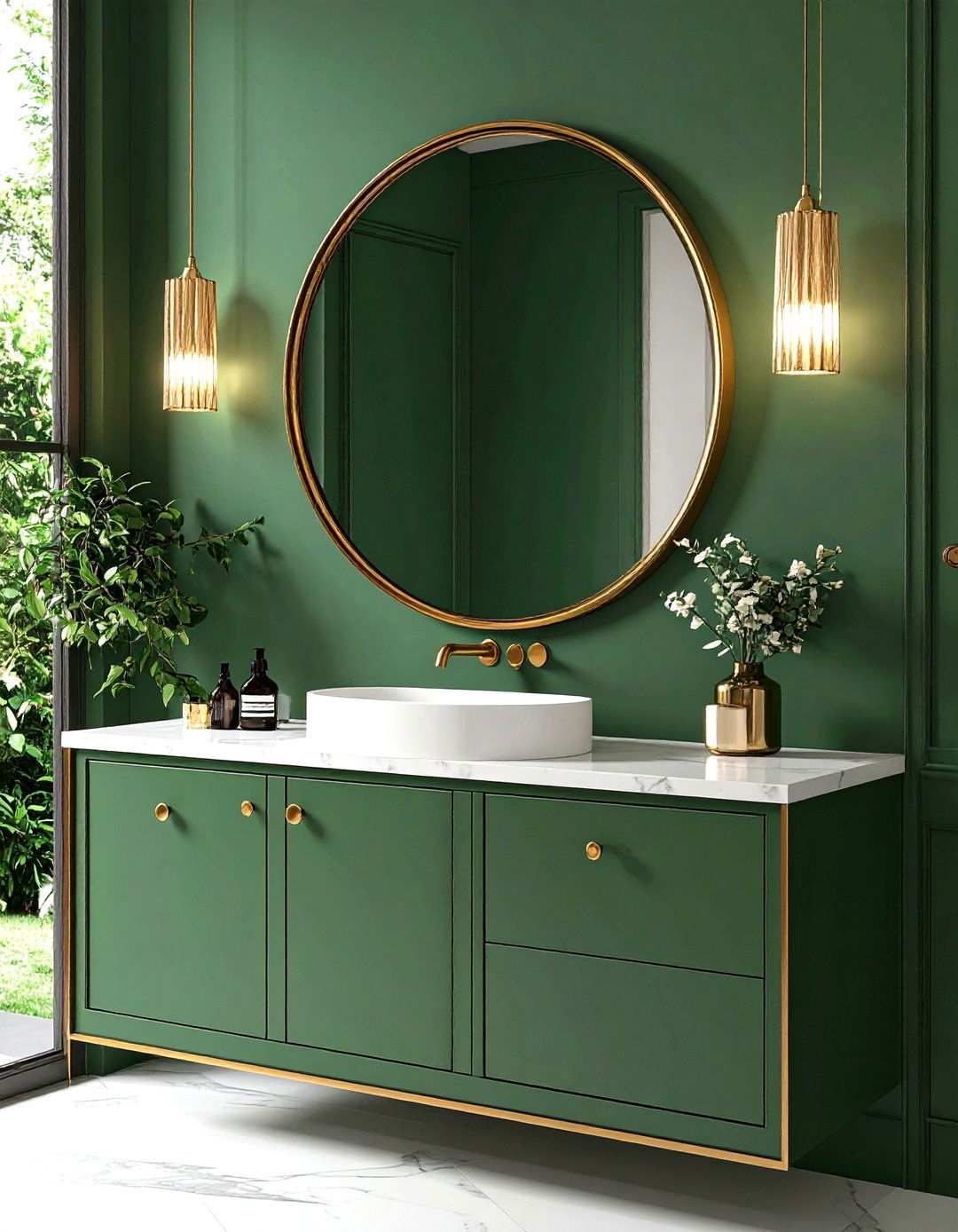 Sage Green Powder Room with Gold Hardware - 24 Sage Green Paint Color Ideas