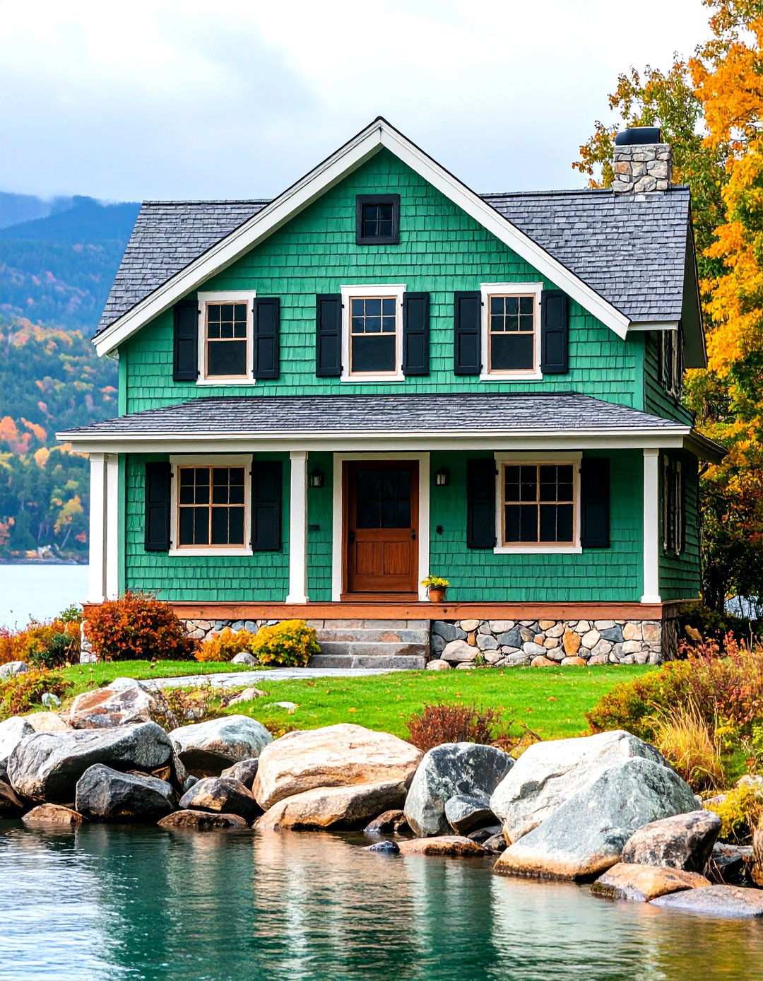 Sage Green Shake Siding With Black Decorative Elements - 24 Sage Green House With Black Trim Ideas