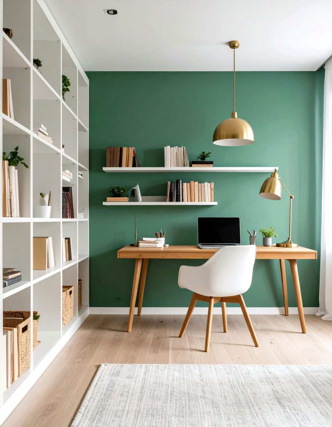 Sage Green Study with Built in Bookshelves - 24 Sage Green Paint Color Ideas