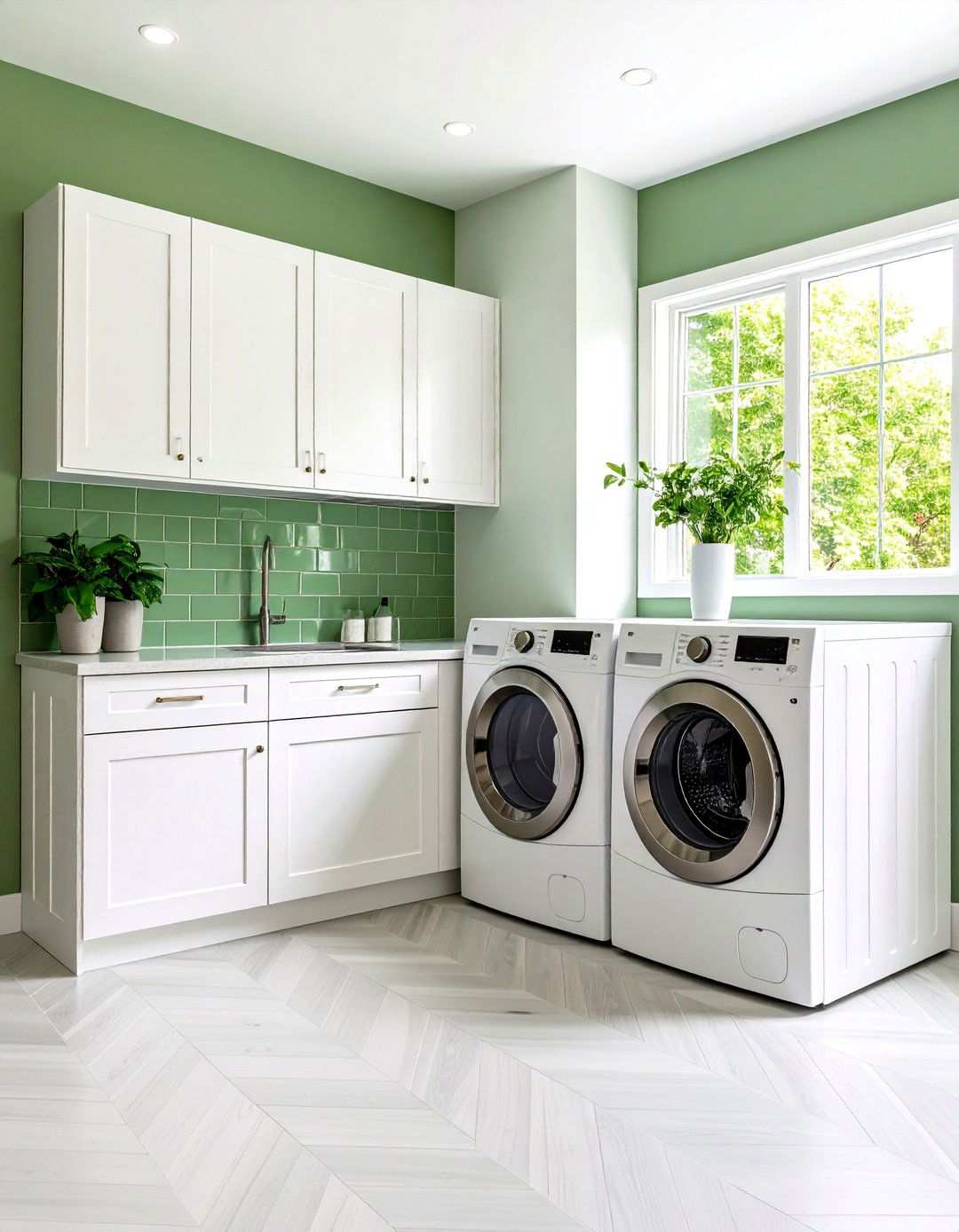 Sage Green Subway Tile Backsplash - 24 Sage Green Laundry Room Ideas