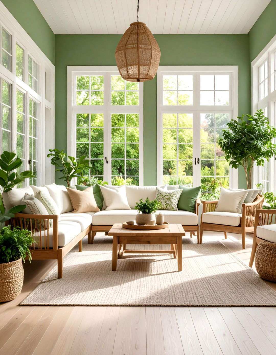 Sage Green Sunroom with Botanical Vibes - 24 Sunroom Color Ideas