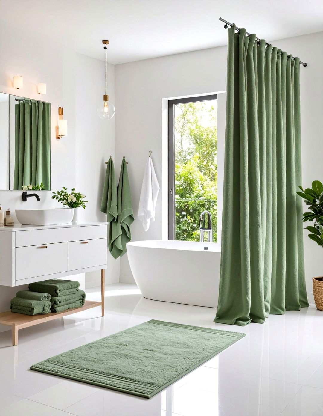 Sage Green Textile Coordination - 24 Sage Green Bathroom Ideas