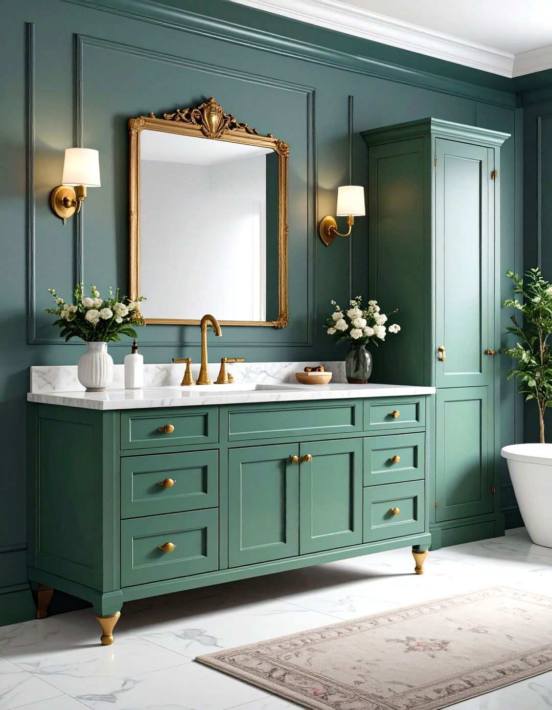 Sage Green Vintage Style Cabinet - 24 Sage Green Bathroom Ideas