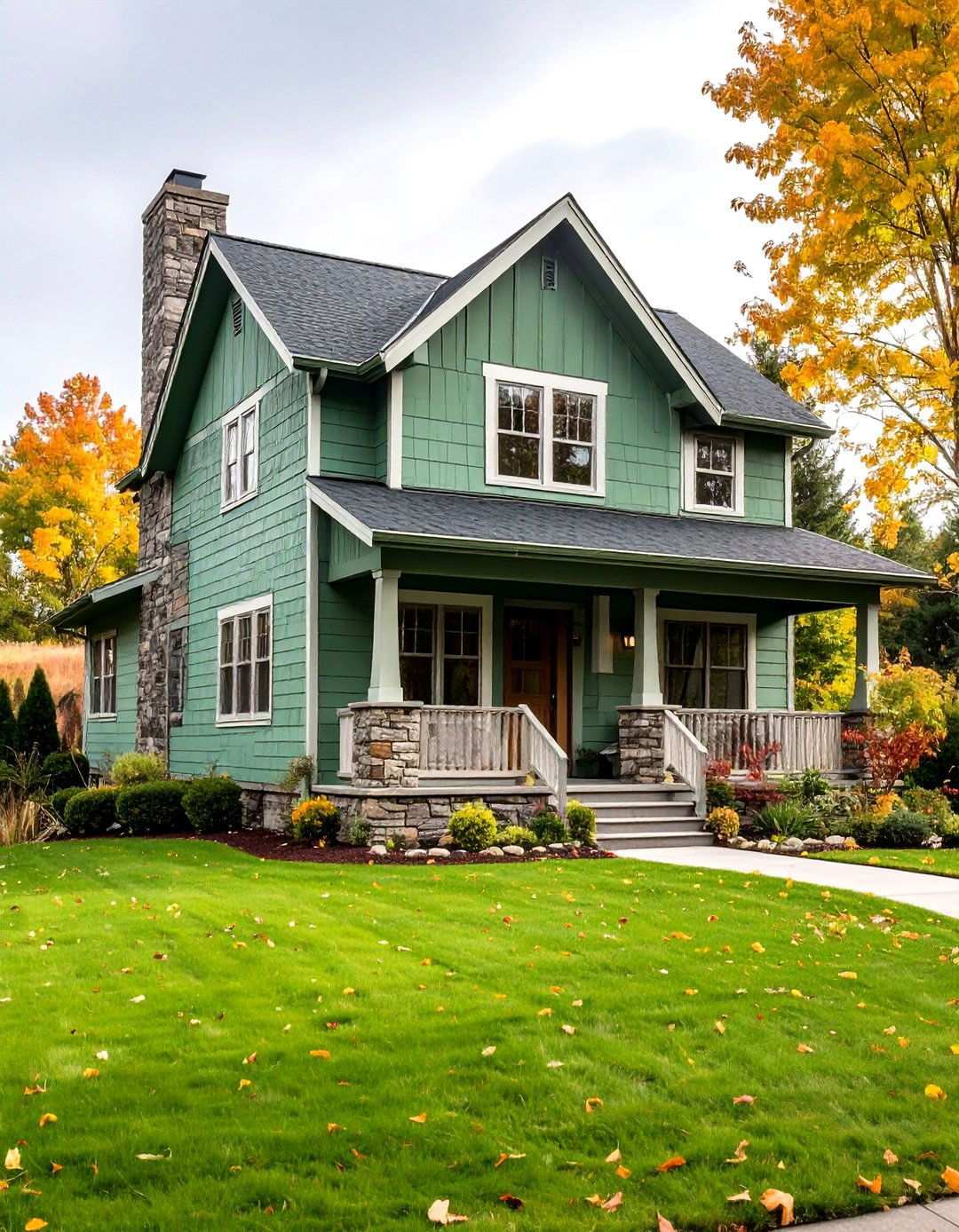 Sage Green Vinyl with Weathered Brick Charm - 24 Vinyl Siding and Brick Combinations
