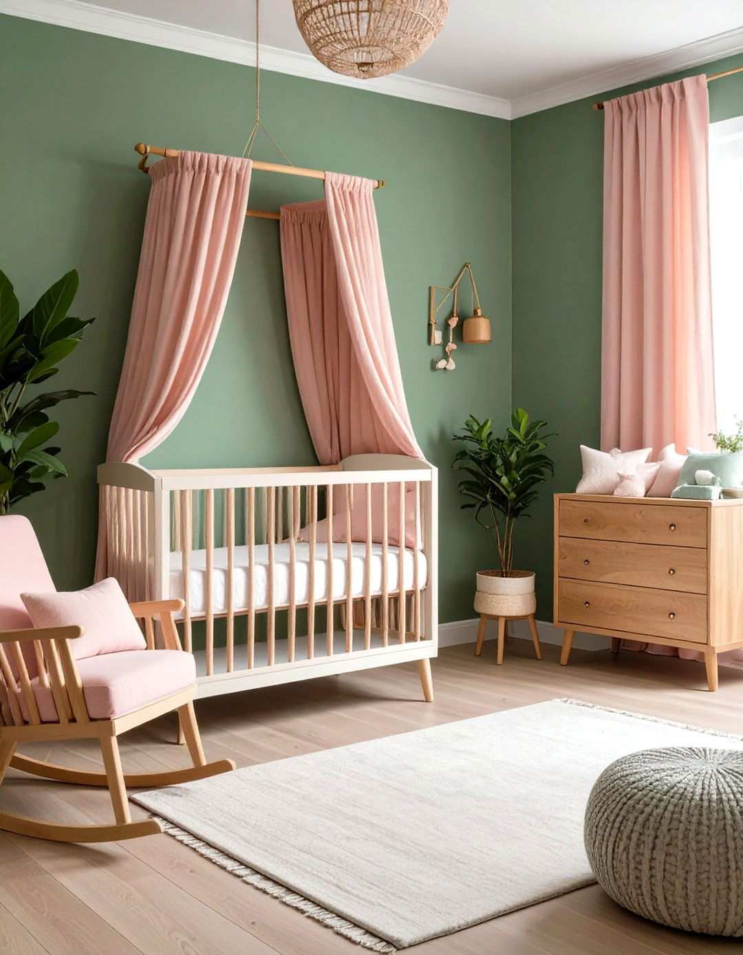Sage Green Walls with Blush Pink Accents - 24 Pink and Green Nursery Ideas