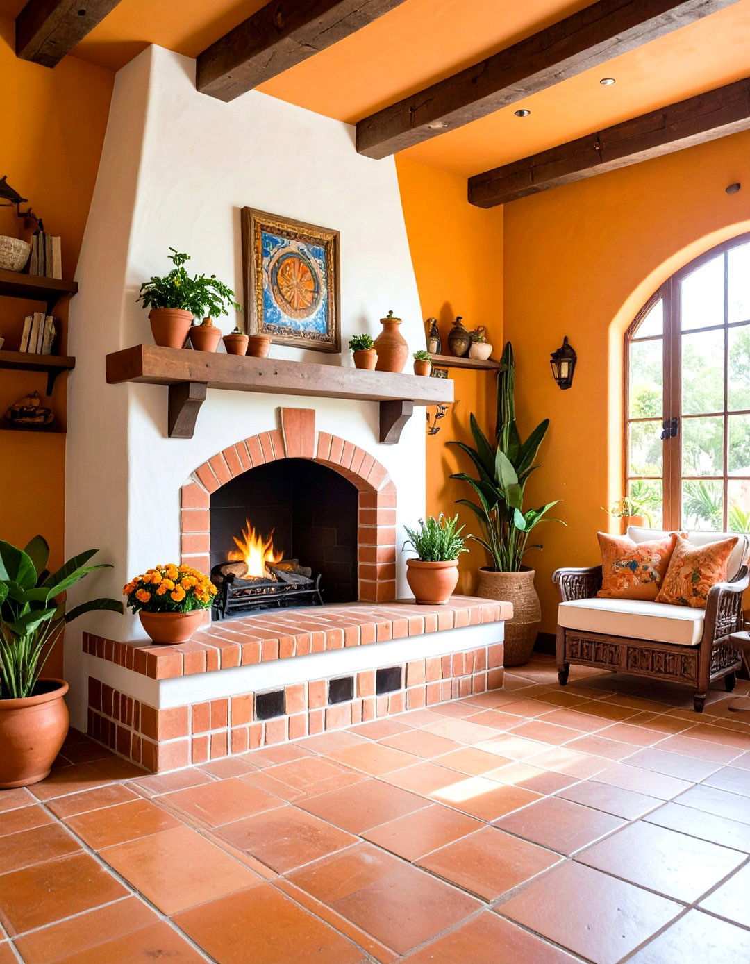 Saltillo Tile Hearth Fireplace - 24 Spanish Style Fireplace Ideas