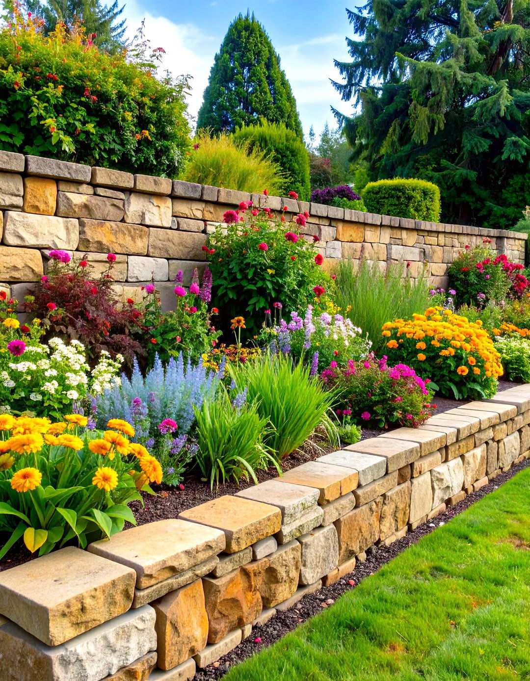 Sandstone Ashlar Retaining Wall - 24 Natural Rock Retaining Wall Ideas