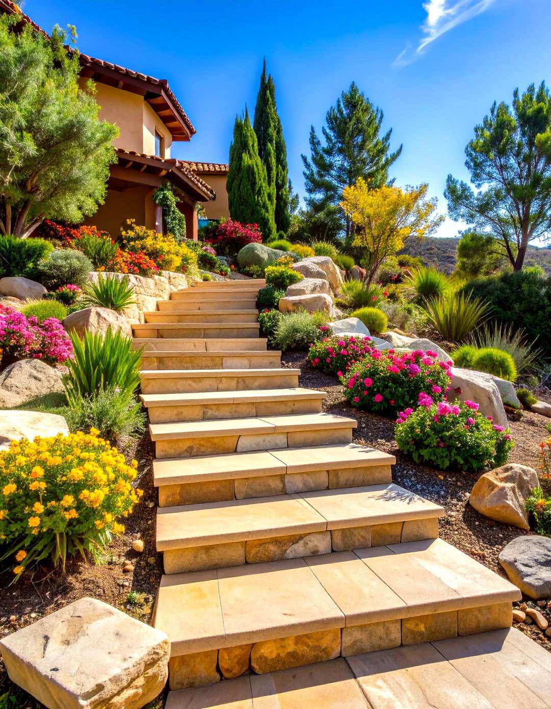 Sandstone Block Stairway - 24 Sloped Walkway Ideas