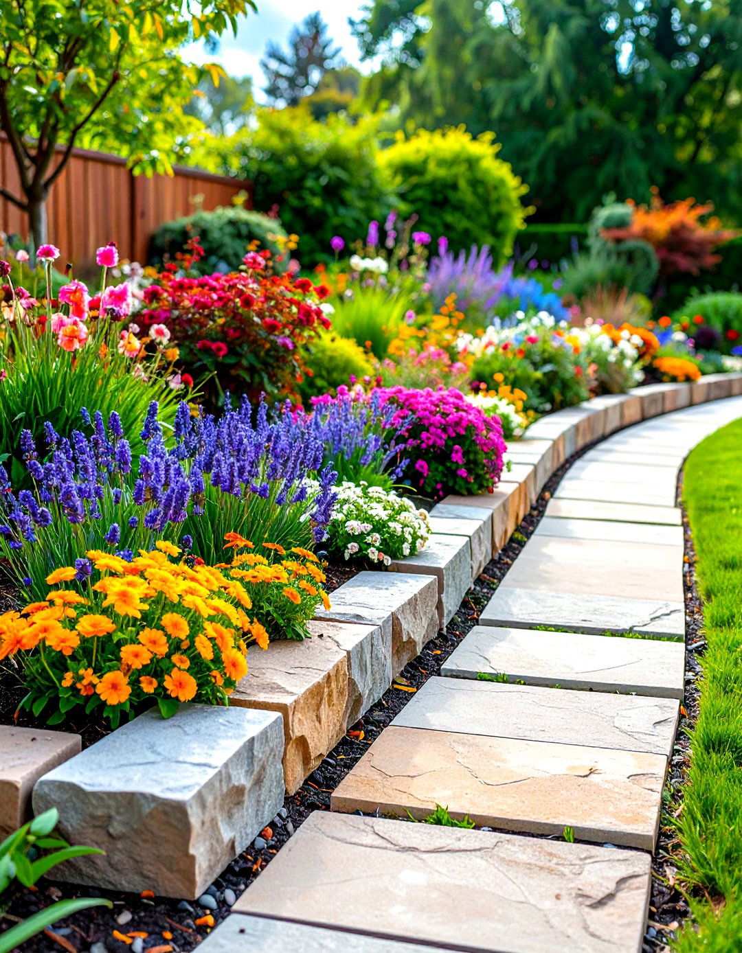 Sandstone Block Structured Garden Edging - 24 Stone Garden Edging Ideas
