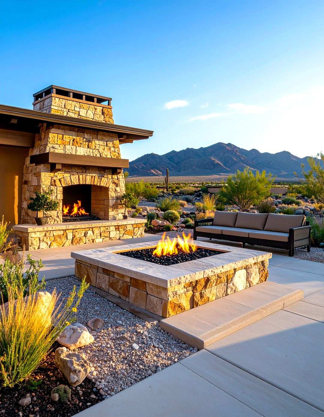 Sandstone Outdoor Fireplace with Golden Hues - 24 Rustic Outdoor Fireplace Ideas
