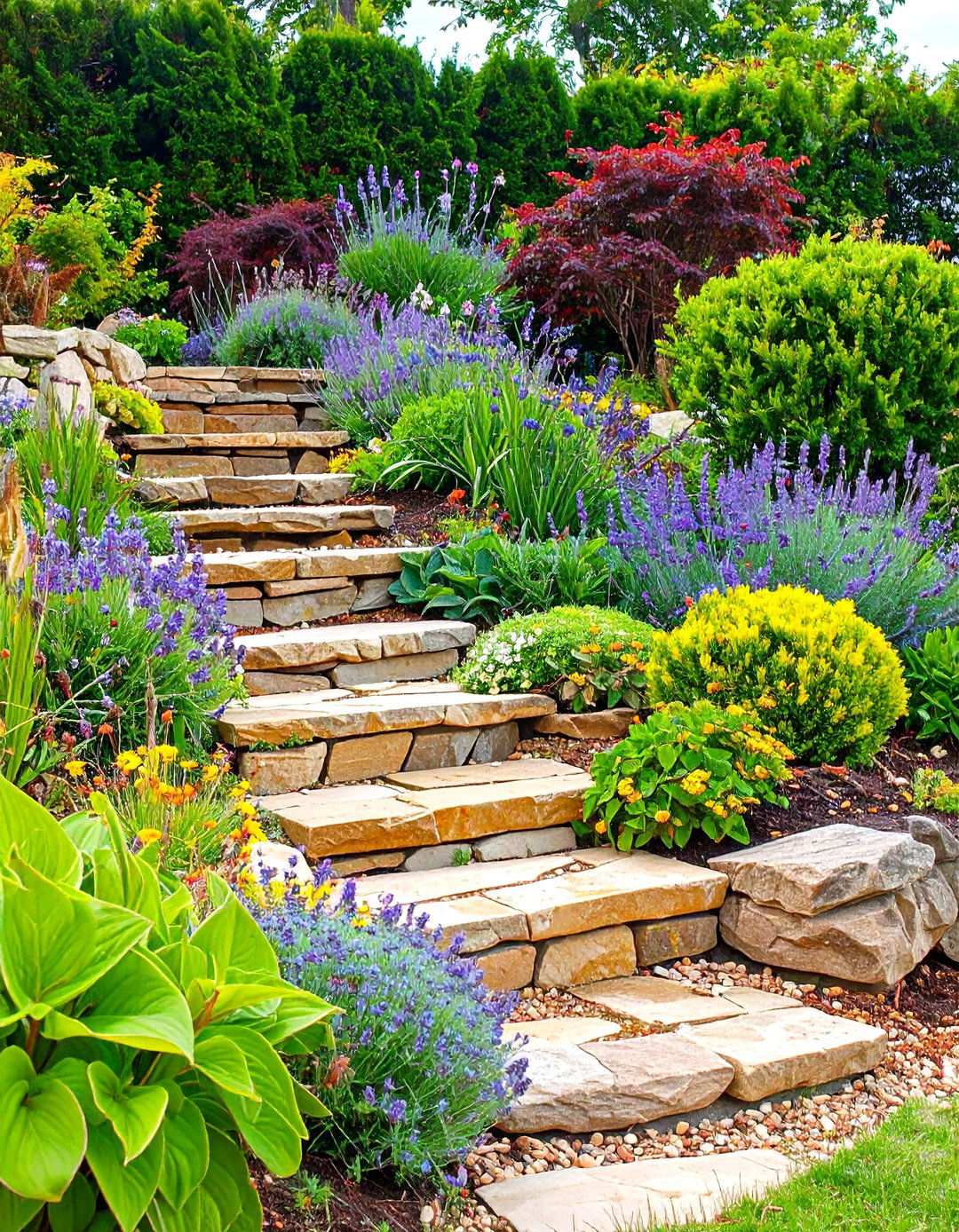 Sandstone Terraced Garden Edging - 24 Stone Garden Edging Ideas