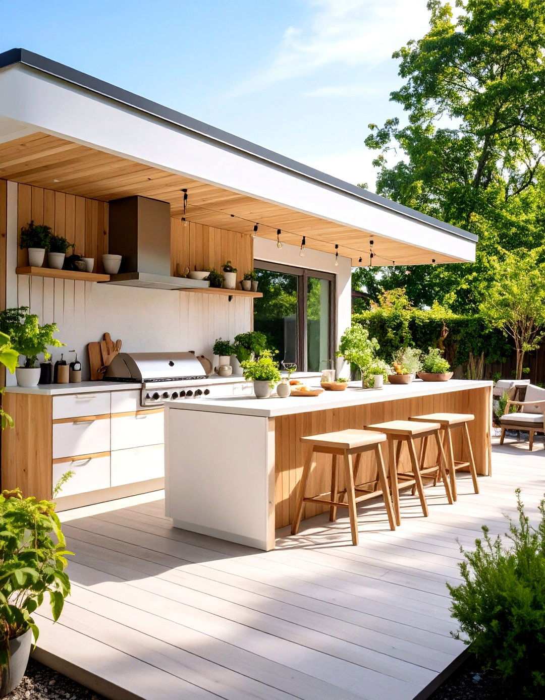 Scandinavian Inspired Outdoor Kitchen with Light Wood Accents - 24 Small Outdoor Kitchen Ideas