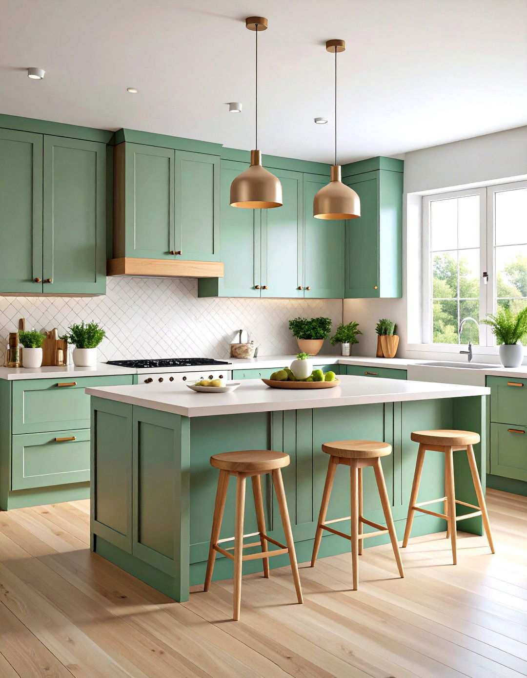 Scandinavian Inspired Sage Green Island with Light Wood Accents - 24 Sage Green Kitchen Island Ideas