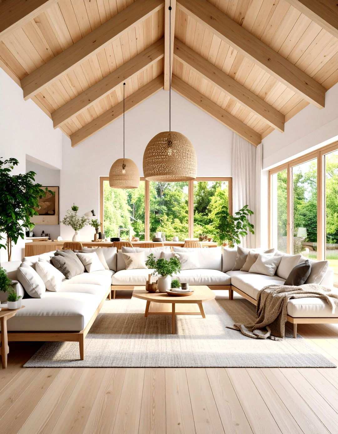 Scandinavian Light Wood Ceiling - 24 Open Concept Vaulted Ceiling Living Room Ideas