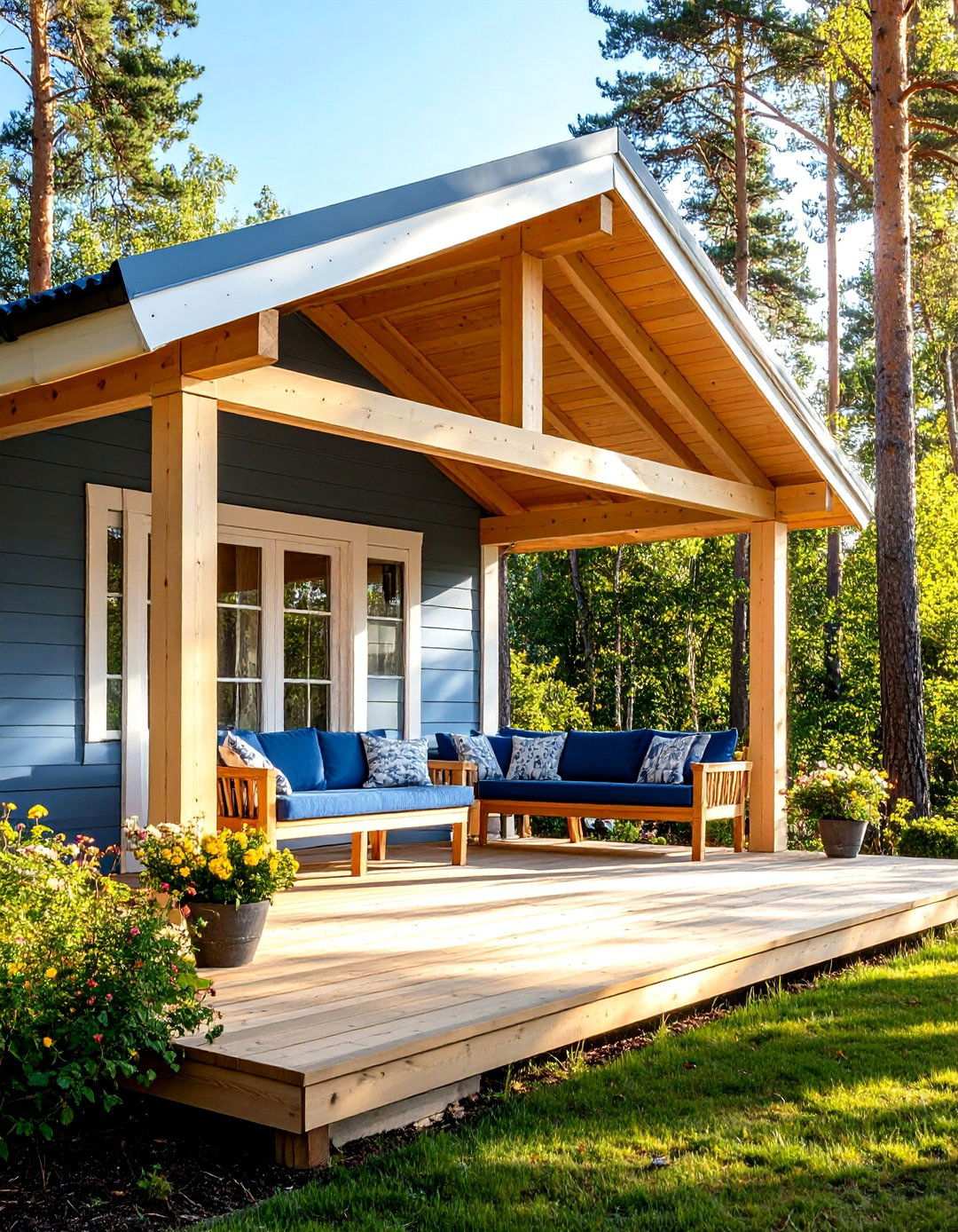 Scandinavian Light Wood Construction - 24 Open Gable Porch Ideas